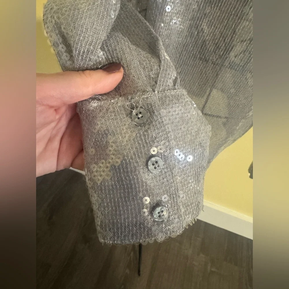 NWOT Free People Disco Margarita Button down Size Small in Silver